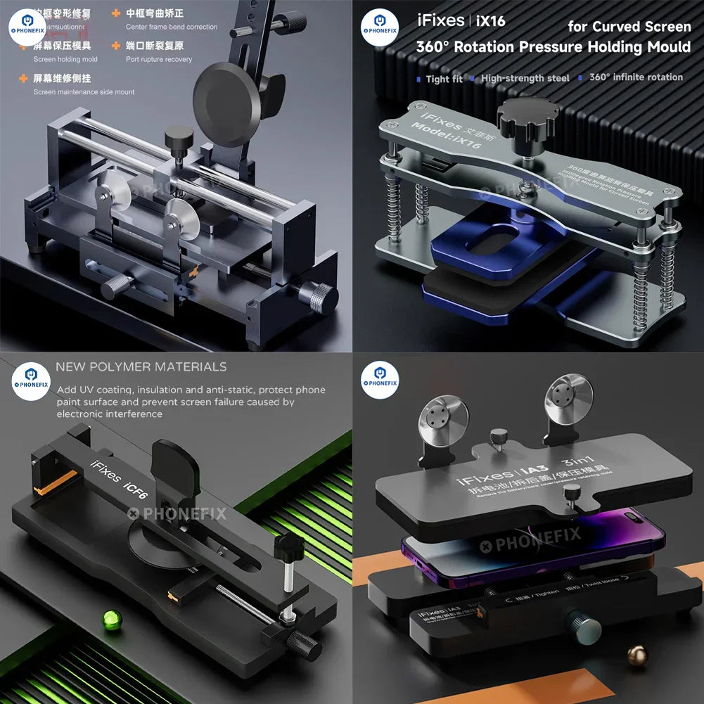 PhoneFix iFixes iCF6 phone screen separator and mid frame correction clamp for precise screen opening and repair.