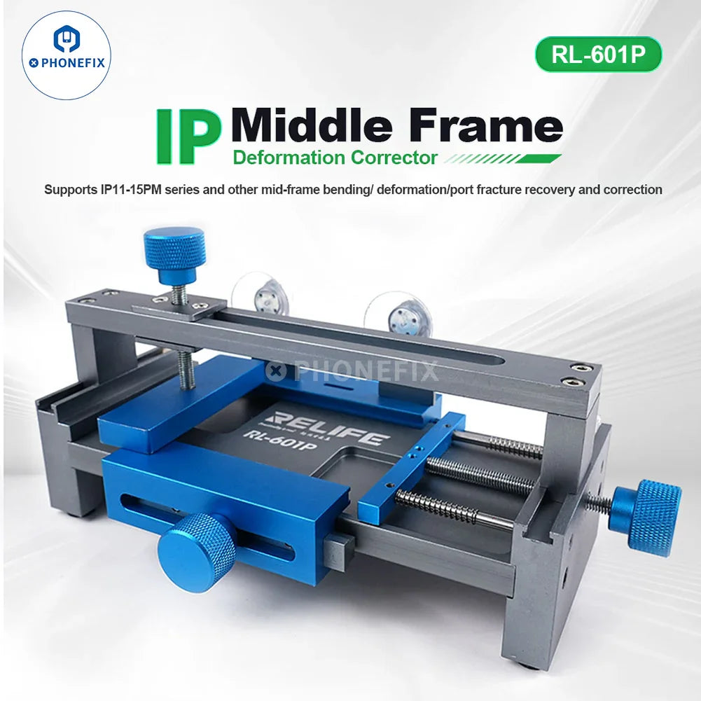 PhoneFIX RL-601P screen opening fixture for phone frame correction, LCD back cover glass removal clamp, repair tool for smartphones.