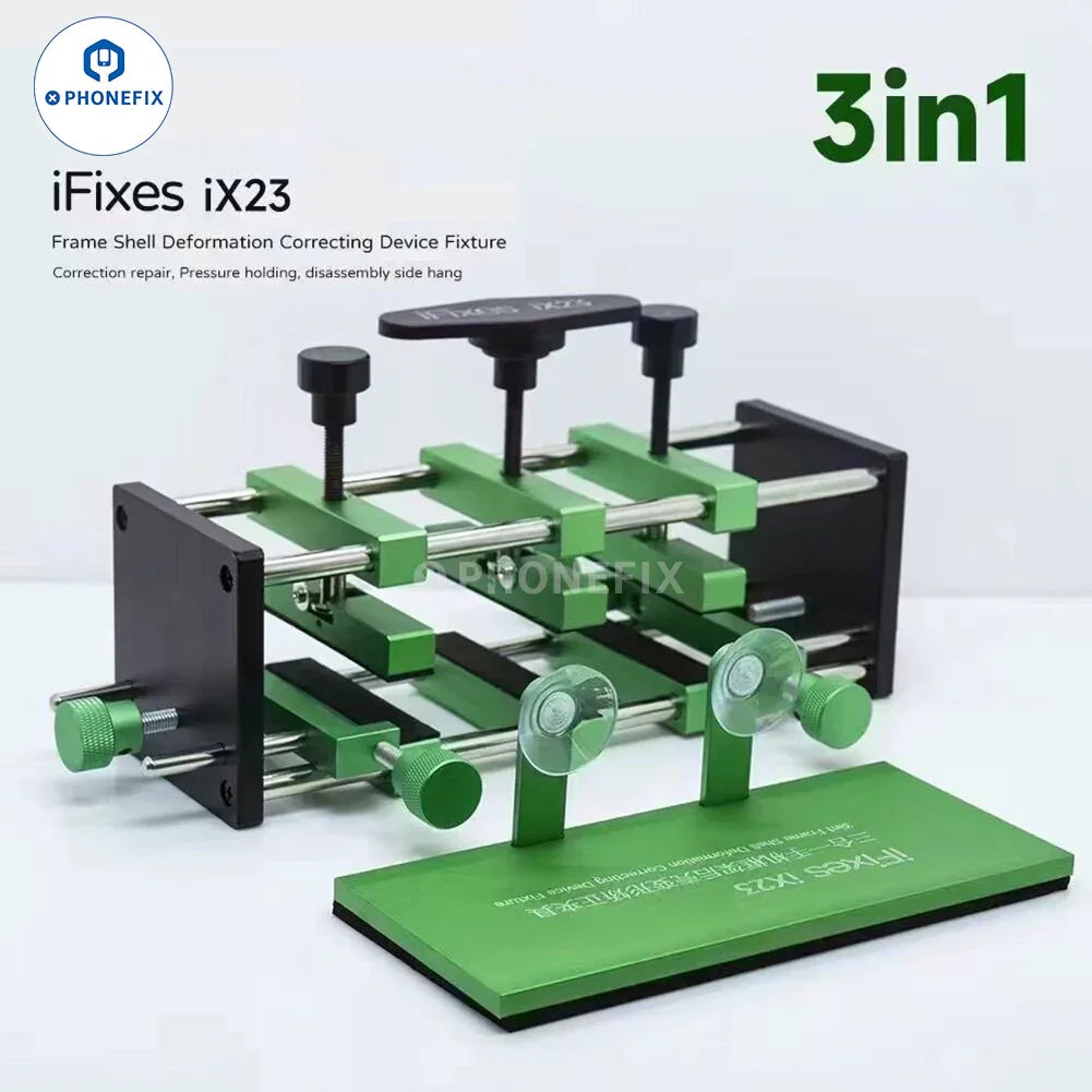 PhoneFIX screen opening fixture with clamp for removing LCD back cover glass on mobile phones.