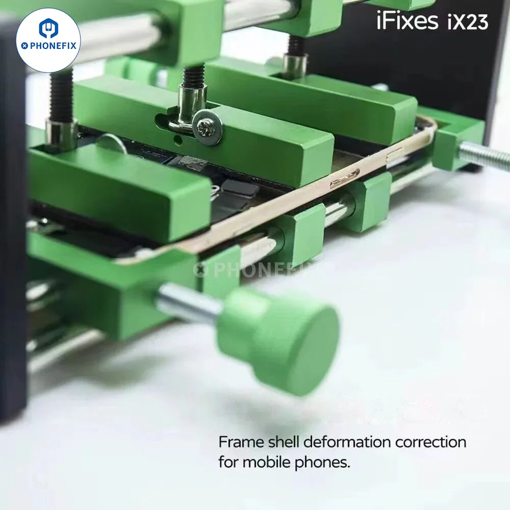 PhoneFIX screen opening fixture with clamp for removing LCD back cover glass on smartphones.