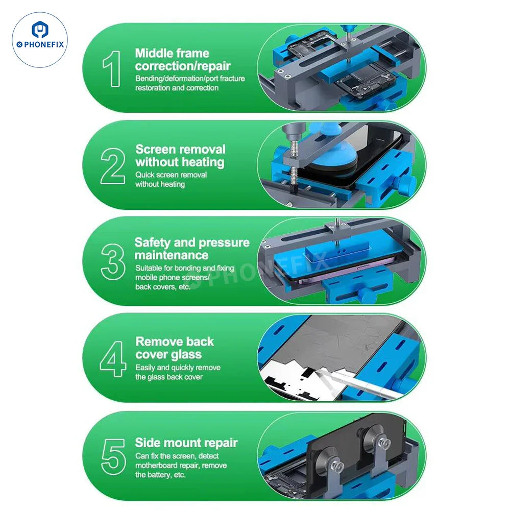 PhoneFIX screen opening fixture for phone LCD back cover glass removal, secure clamp for precise repair work.