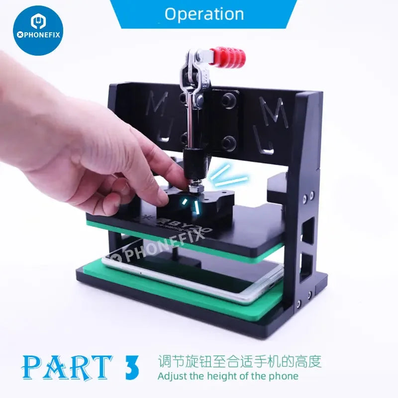 PhoneFix MIJING BY-20 pressure retaining platform fixture for LCD screen opening and repair clamps, designed for precise screen handling.