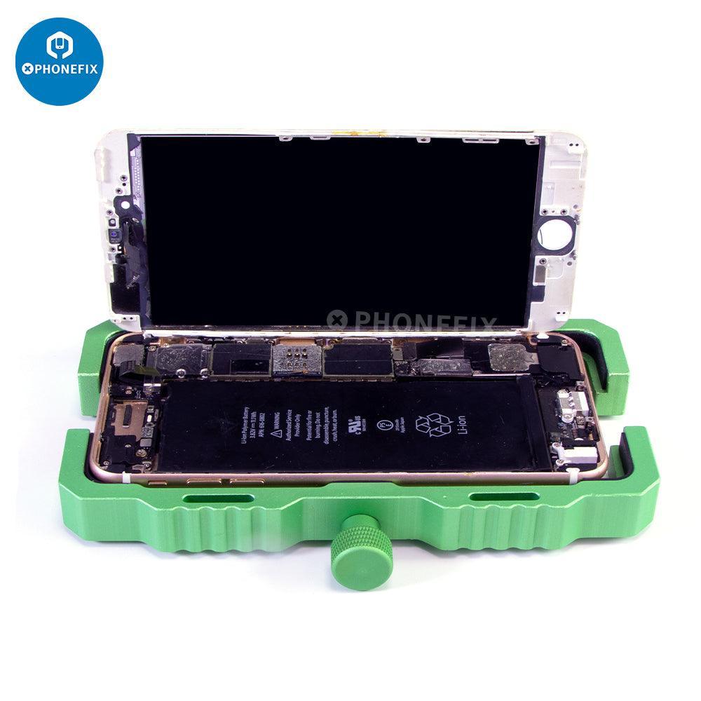 PhoneFix aluminum LCD screen mold holder for phone LCD assembly, durable fixture for precise screen opening and fitting.