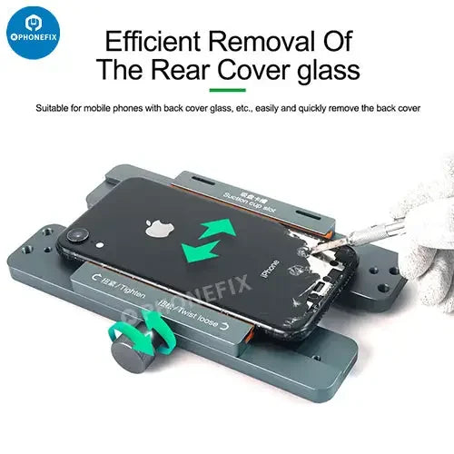 RELIFE RL-601S Mini Dismantling Screen Pressure Holding Fixture for phone screen opening, shown in use.