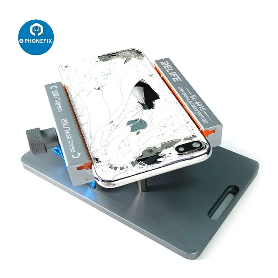 PHONEFIX RL-601S mobile phone rear glass cover removal tool with rotating fixture for screen opening and repair.