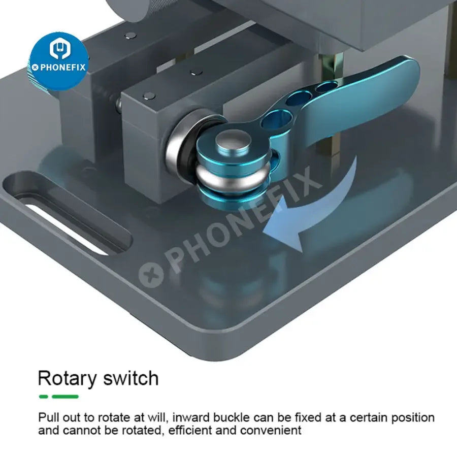PHONEFIX RL-601S mobile phone rear glass cover removal tool with rotating fixture for screen opening and repair.