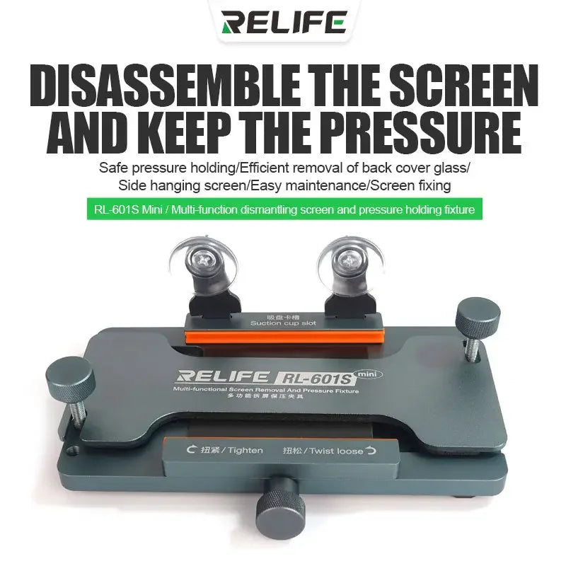 PHONEFIX RL-601S mobile phone rear glass cover removal tool with rotating fixture for screen opening and repair.