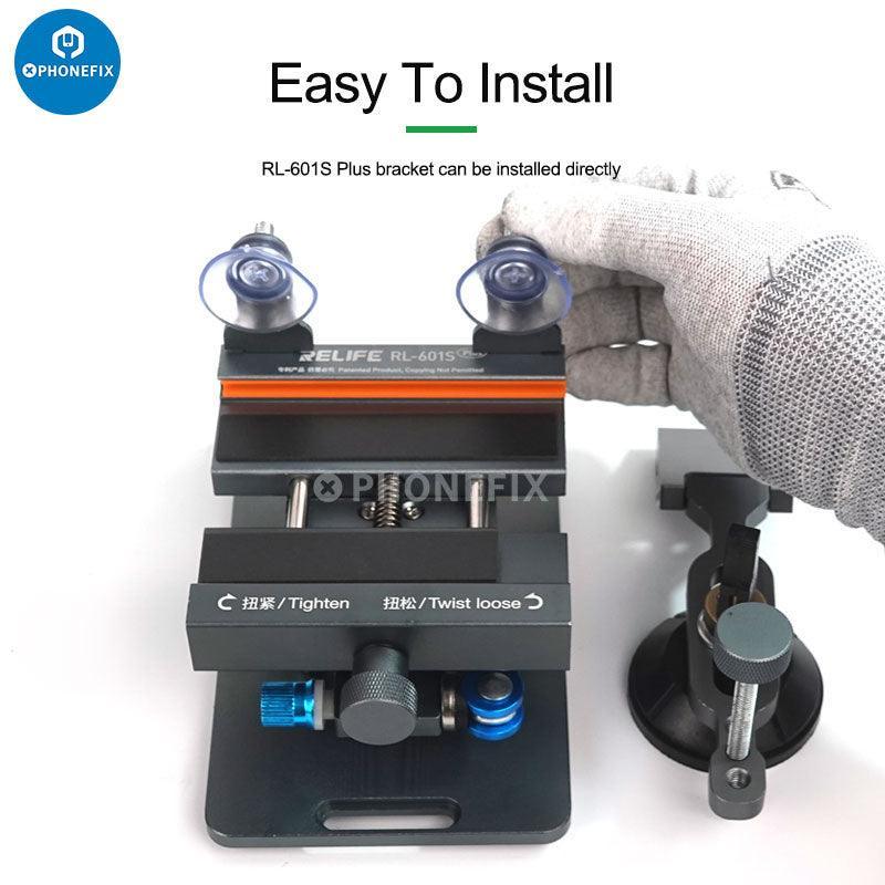 PHONEFIX RL-601S mobile phone rear glass cover removal tool with rotating fixture for screen opening and repair.