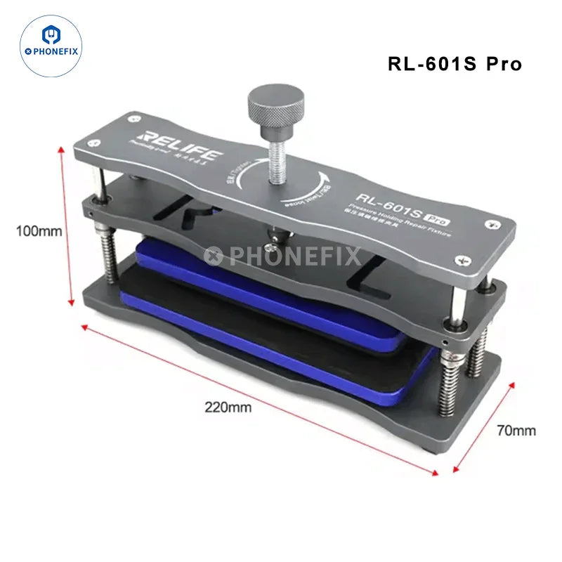 PHONEFIX RL-601S mobile phone rear glass cover removal tool with rotating fixture for screen opening and repair.