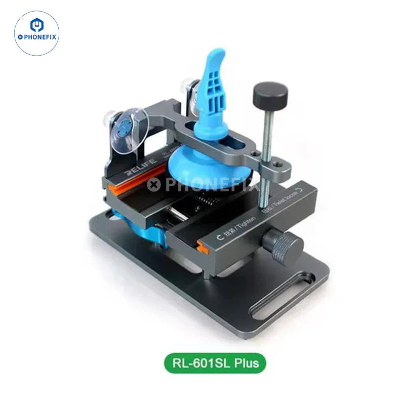 PHONEFIX RL-601S mobile phone rear glass cover removal tool with rotating fixture for screen opening and repair.