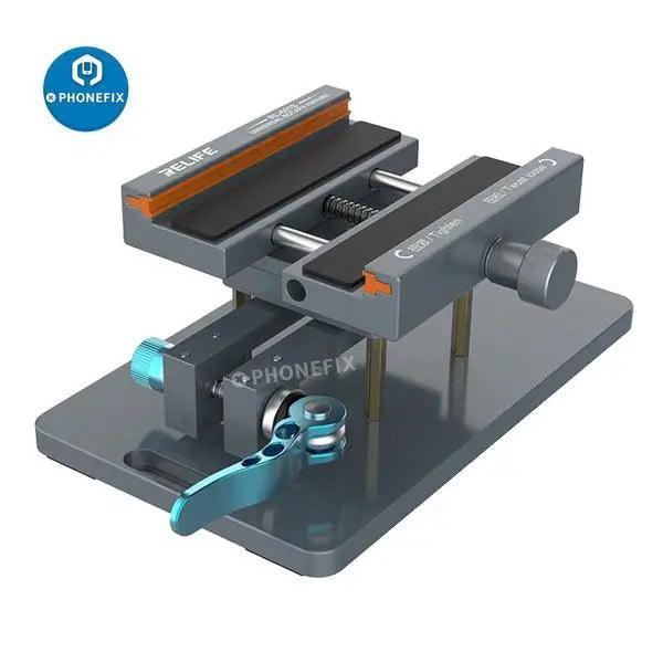 PHONEFIX universal holder fixture for iPhone back rear glass removal, used for screen opening and repair.