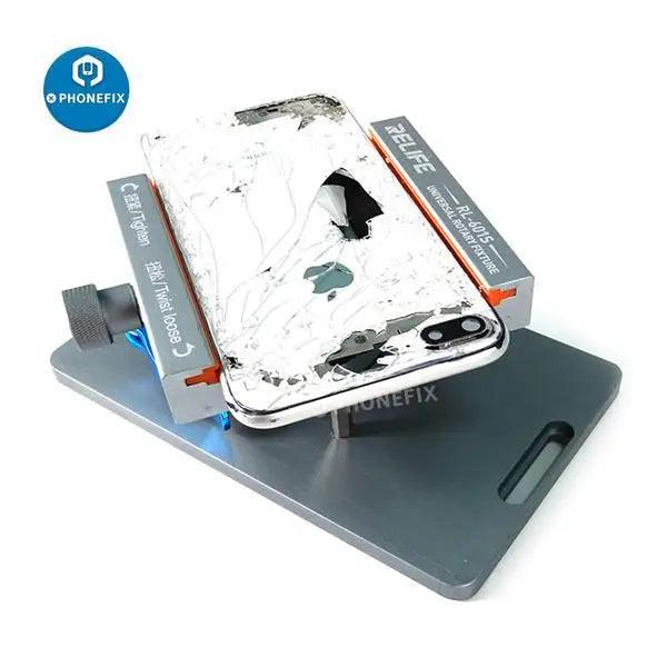 Universal PHONEFIX iPhone back rear glass removal fixture, screen opening tool for easy glass replacement and repair.