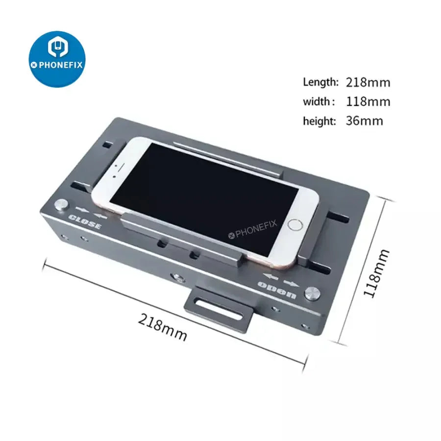 PhoneFix automatic center positioning mold for TBK 958A 958B laser machine screen opening fixture, used for precise phone repairs.