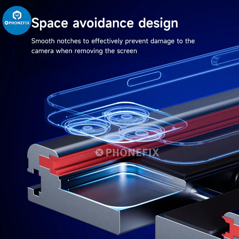 Dispositivo universal XZZ X4 para desmontar pantallas de teléfono con soporte de abrazadera de presión de PHONEFIX para facilitar la apertura y reparación de la pantalla.