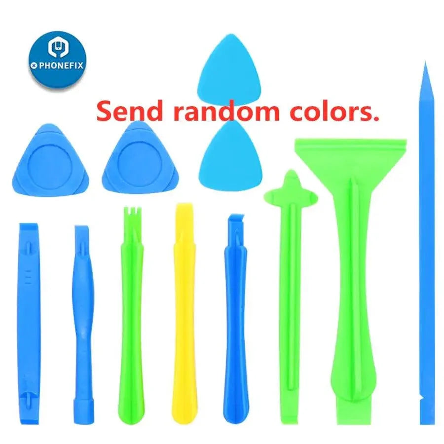 PHONEFIX 8-in-1 cell phone repair kit with spudger, pry blade, and screwdrivers for screen opening and device repairs.