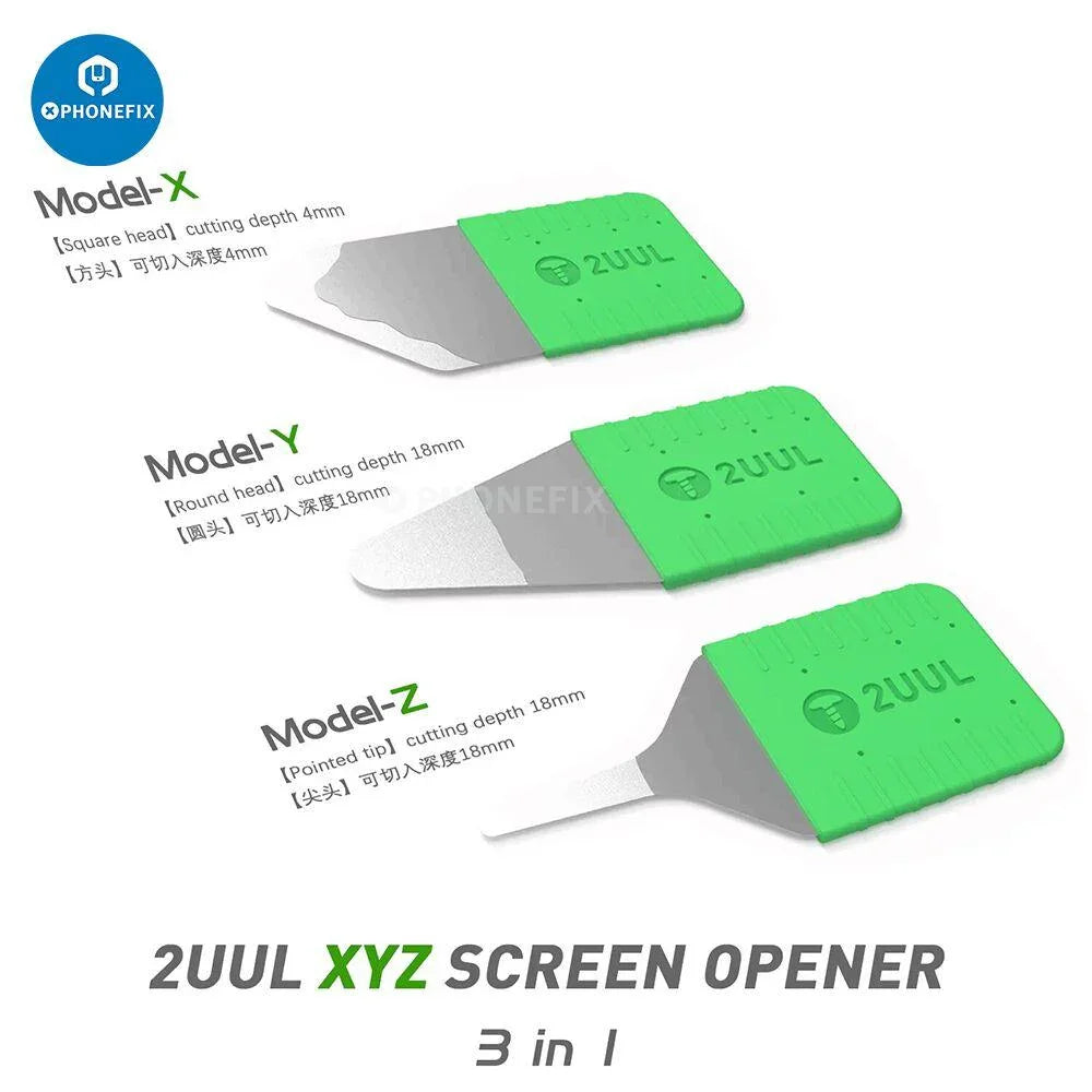 PhoneFix 2UUL razor-sharp blade screen opening tools set with disassembly tools for smartphone screen removal and repair.