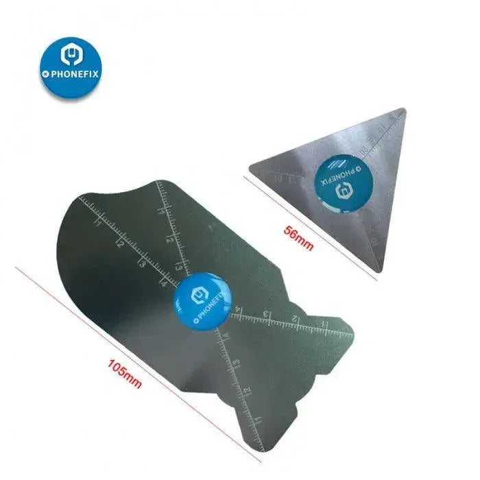 Two ultra-thin, flexible pry spudger tools from PHONEFIX for phone screen disassembly, 0.1mm thickness, plastic opening cards.