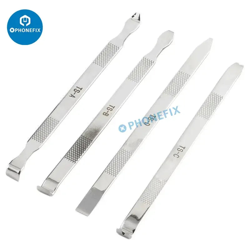 PhoneFix 4-in-1 metal crowbar set for screen opening, versatile pry tools for phone and device repair.