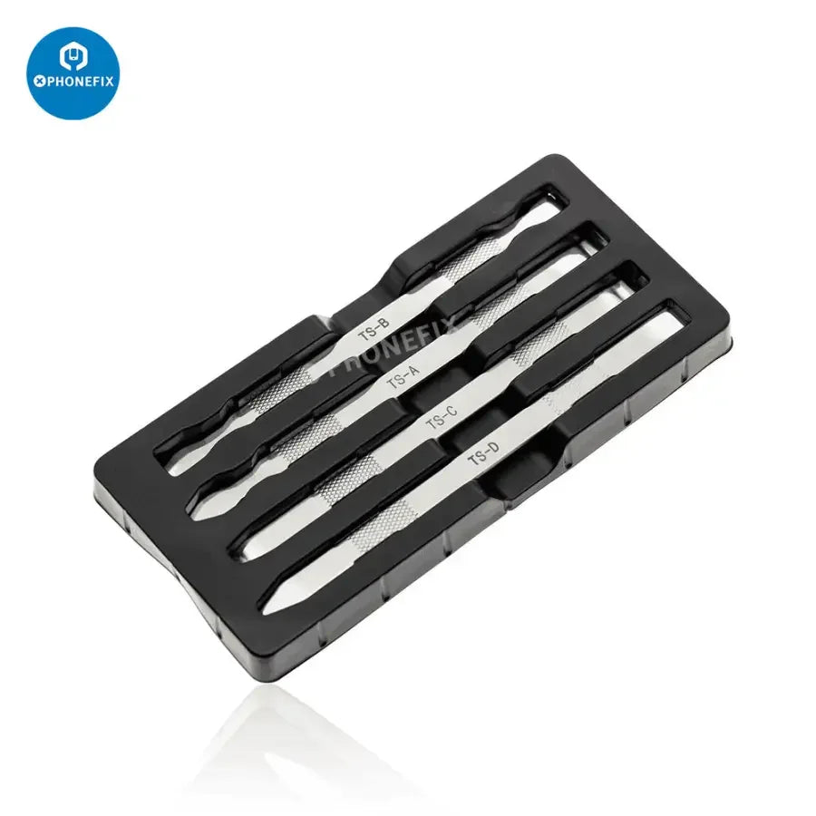 PhoneFix 4-in-1 metal crowbar set for screen opening, versatile pry tools for electronic device repairs.