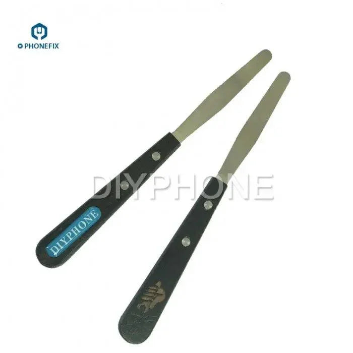 Stainless steel crowbar pry bar by PHONEFIX, used for opening smartphone screens and disassembling iPhone repair tools.