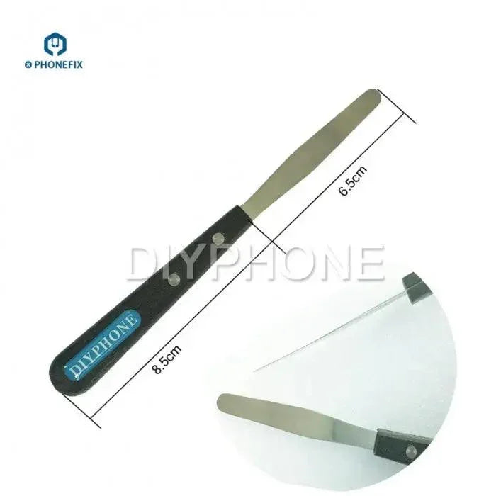 Stainless steel crowbar pry bar by PHONEFIX, a phone opening tool for iPhone repair, used to safely open device screens.