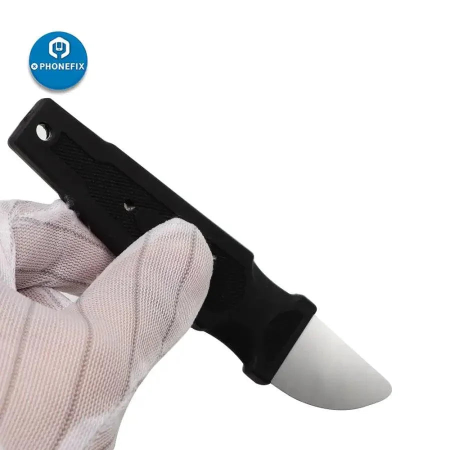 PhoneFix metal pry blade opener for LCD screens, designed for screen teardown, disassembly, and repair of mobile devices.