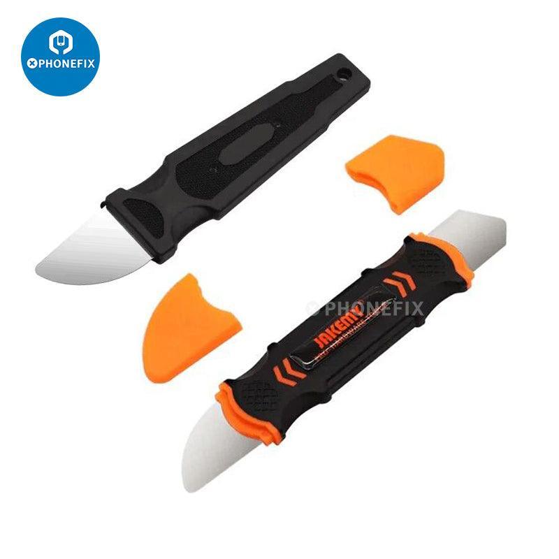 PhoneFix metal pry blade opener for LCD screen removal, teardown and repair of mobile phone screens with precision cutting tools.