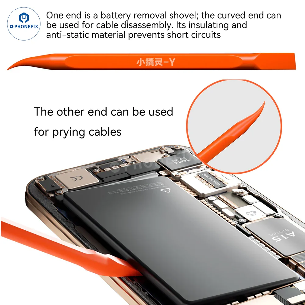 PHONEFIX i2C 7-in-1 mobile phone screen opening tool kit with LCD screen and battery removal tools, displayed on a white background.