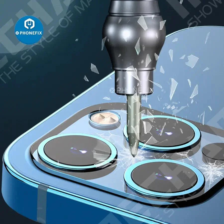 PHONEFIX Mechanic iRock 5 Boulder Glass Breaking Pen for iPhone rear glass, used as a screen opening tool for phone repairs.
