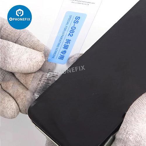 Set of 10 PHONEFIX Sunshine SS-082 plastic pry opening scrapers for phone and tablet screen repairs. Durable repair tools.