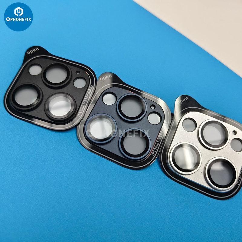 Pink shockproof metal rear camera lens protector for iPhone 15 series, designed to safeguard the camera lens.