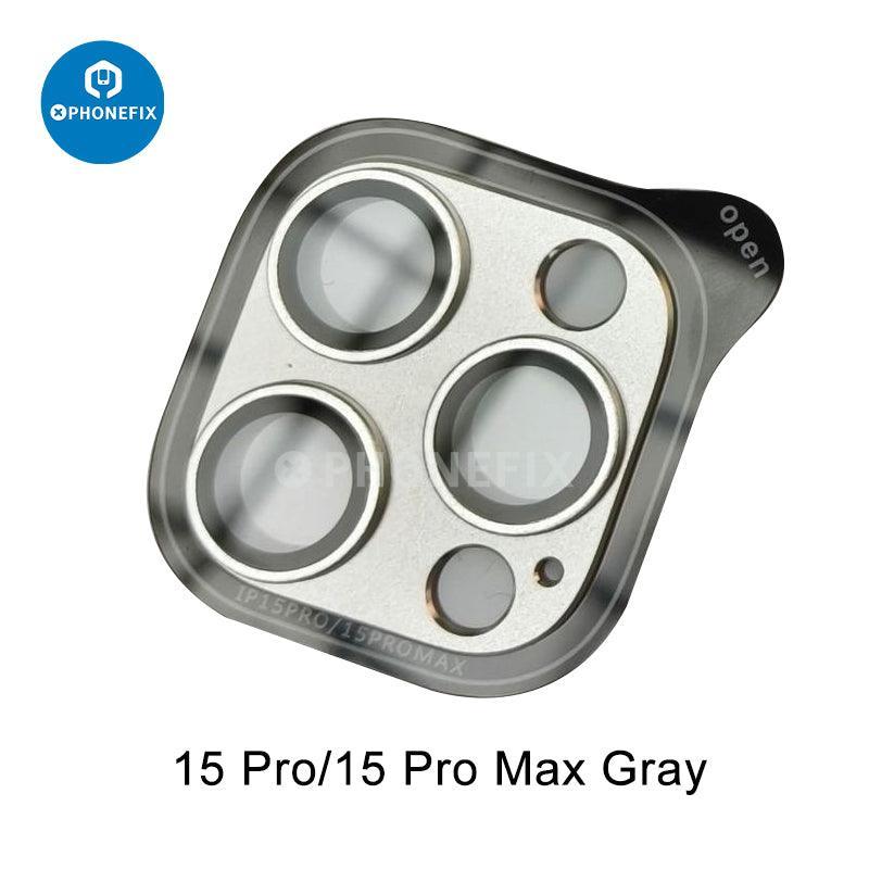 Pink shockproof metal rear camera lens protector for iPhone 15 series, designed to safeguard the camera lenses with durable screen protector film.