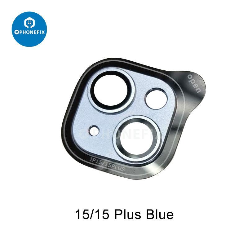 Pink shockproof metal rear camera lens protector for iPhone 15 series, designed to safeguard the camera lens.