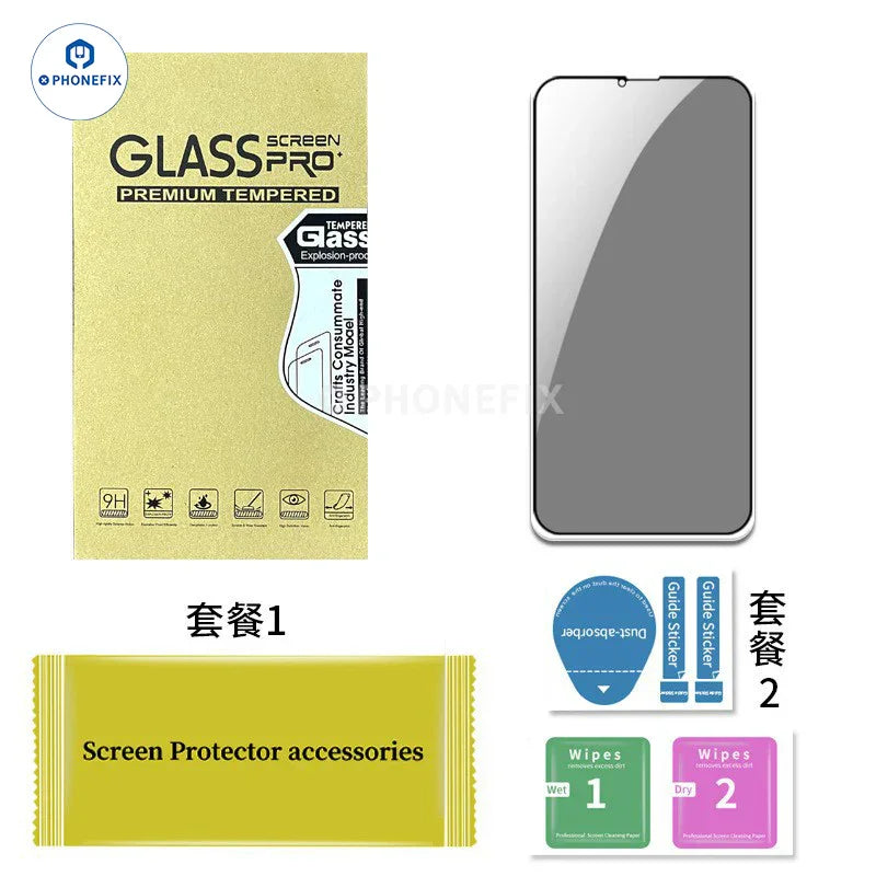 PHONEFIX HD anti-peep tempered glass screen protector for iPhone 16 Pro Max, showing clear, durable protective film on device screen.