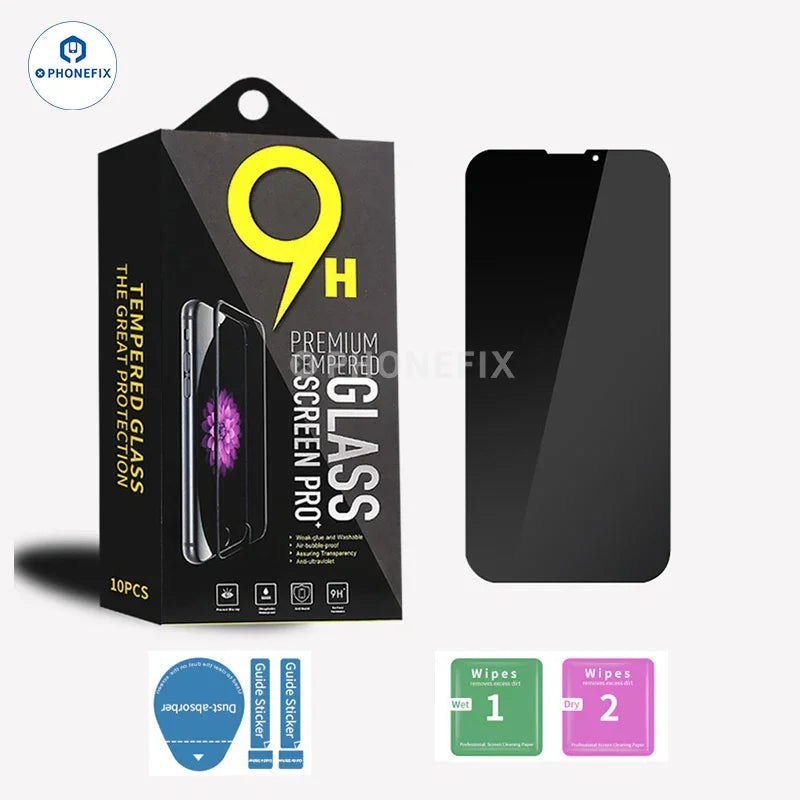 PHONEFIX HD anti-peep tempered glass screen protector film for iPhone 16 Pro Max, providing privacy and screen protection.