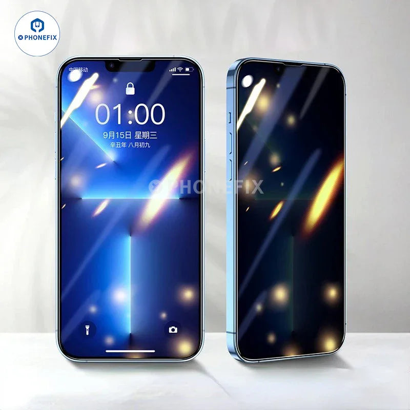 Protection d'écran en verre trempé anti-explosion PHONEFIX pour iPhone 15/16 Pro Max, présentant un film transparent et durable sur l'écran du téléphone.