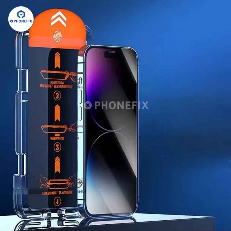 Protection d'écran en verre trempé anti-explosion PhoneFIX pour iPhone 15/16 Pro Max, présentant un film transparent et durable sur l'écran du téléphone.