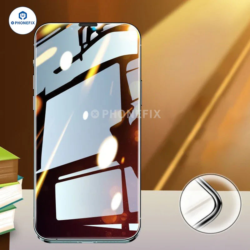 Protection d'écran en verre trempé anti-explosion PHONEFIX pour iPhone 15/16 Pro Max, offrant un film transparent et résistant sur l'écran du téléphone.