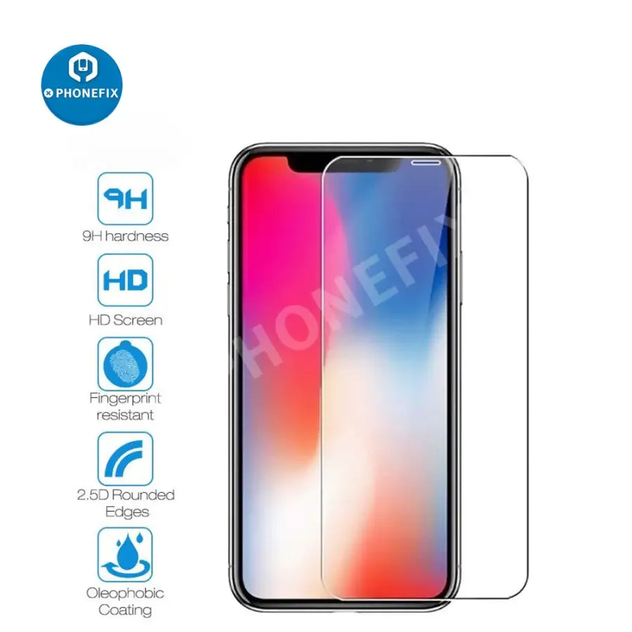 PHONEFIX full cover tempered glass screen protector for iPhone 7 to 18 Pro Max, providing durable protection for the device screen.