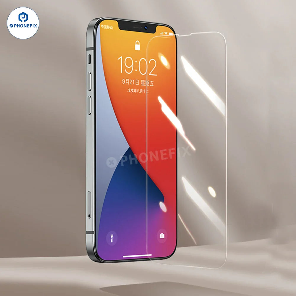 PHONEFIX iPhone 7-18 Pro Max full cover tempered glass screen protector film showing clear, edge-to-edge protective design.