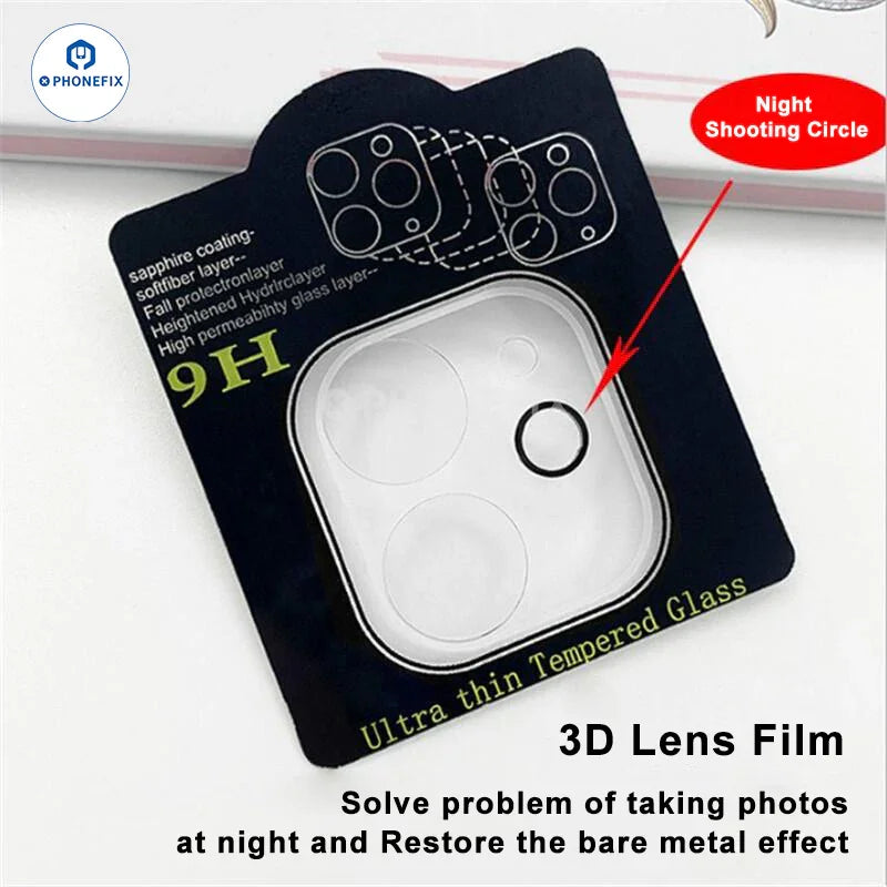 PhoneFix 3D HD tempered glass camera lens film and screen protector for iPhone 11-15 Pro Max, transparent and durable.
