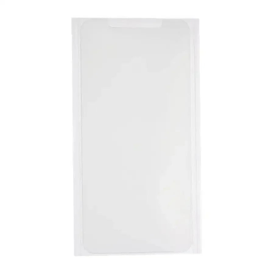 Clear OCA film optical adhesive for iPhone screen protector by PHONEFIX, shown applied to a smartphone screen.