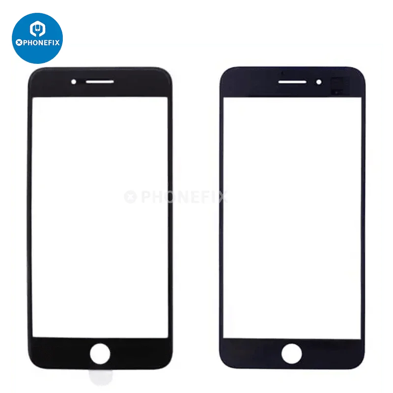 Black front outer glass lens touch cover replacement for iPhone 15 Pro Max, by PHONEFIX, screen protector film.