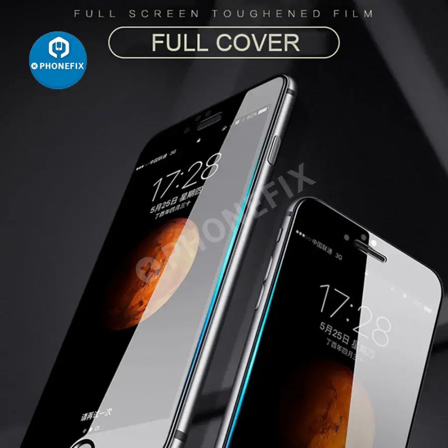 PHONEFIX 3D full cover tempered glass screen protector for iPhone 14 Pro and 15 Pro Max, black, protects entire screen.