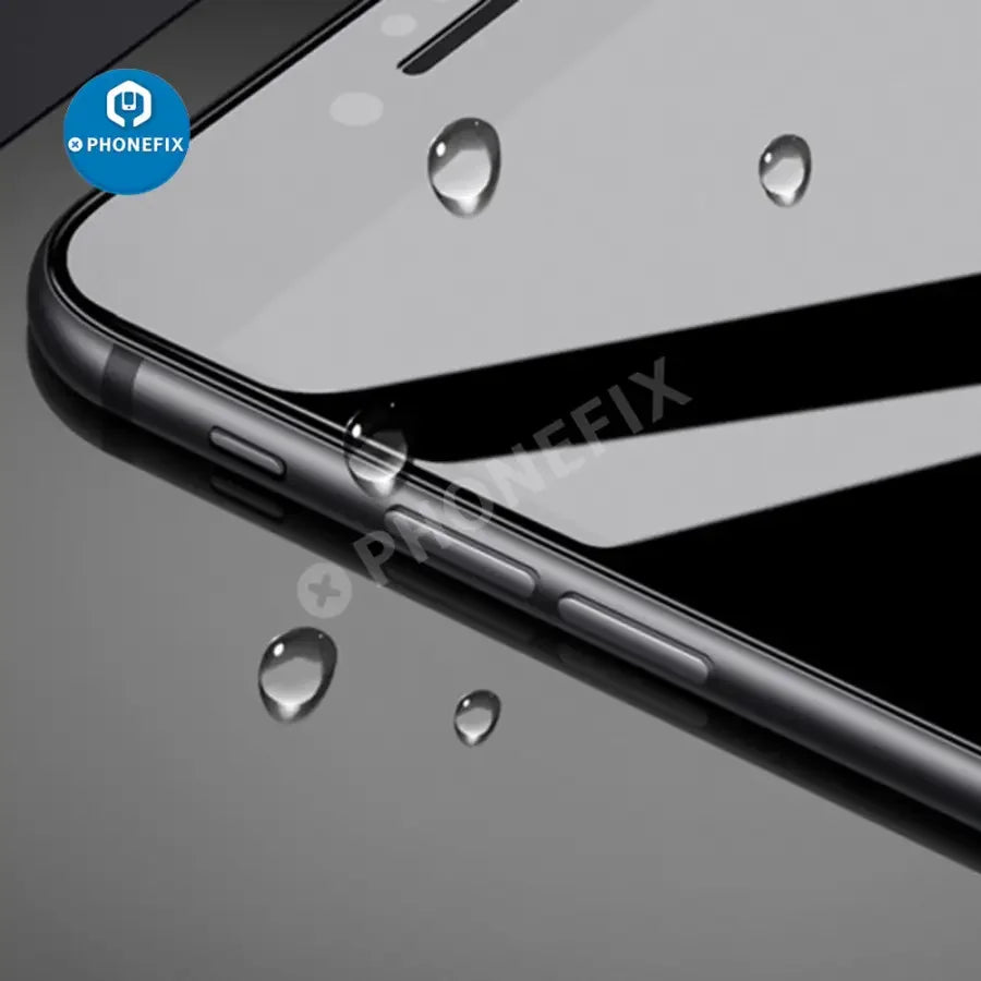 PhoneFIX 3D full cover tempered glass screen protector for iPhone 14 Pro and iPhone 15 Pro Max, black, edge-to-edge protection.