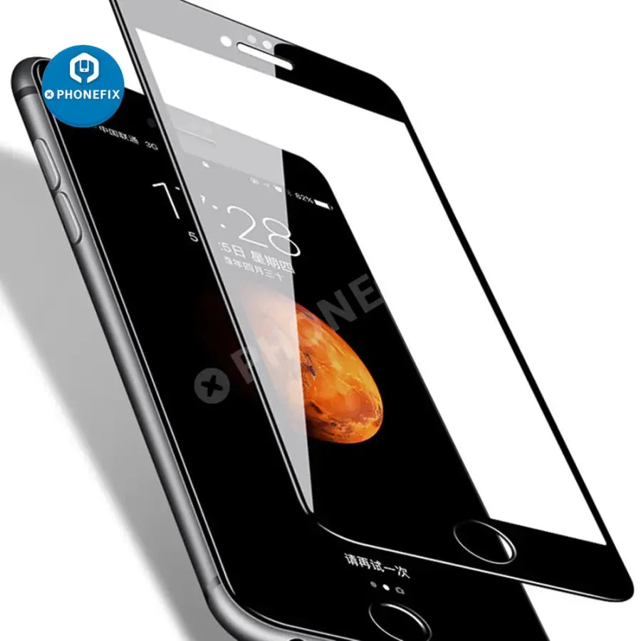 PHONEFIX 3D full cover tempered glass screen protector for iPhone 14 Pro and 15 Pro Max, black, provides full screen protection.
