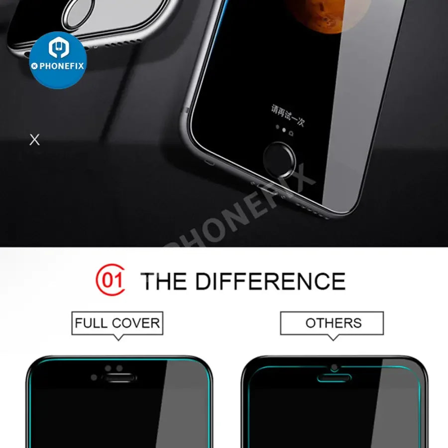 PhoneFIX 3D full cover tempered glass screen protector film for iPhone 14 Pro and 15 Pro Max, black, provides full screen protection.