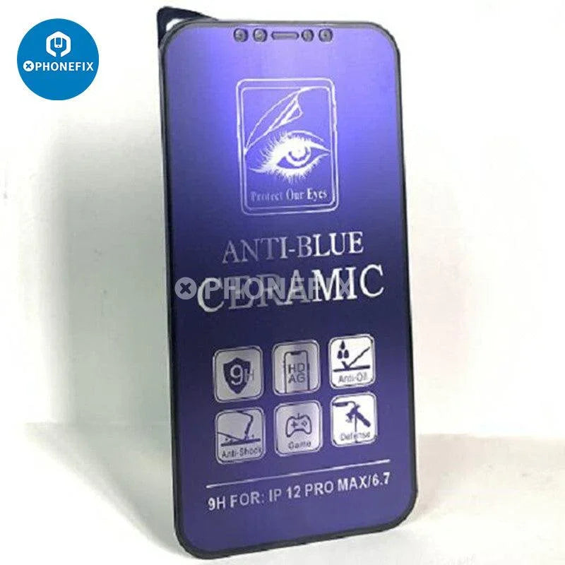 PHONEFIX 9D soft ceramic film screen protector for iPhone X to 17 Pro Max, showing clear, durable protection on a smartphone screen.