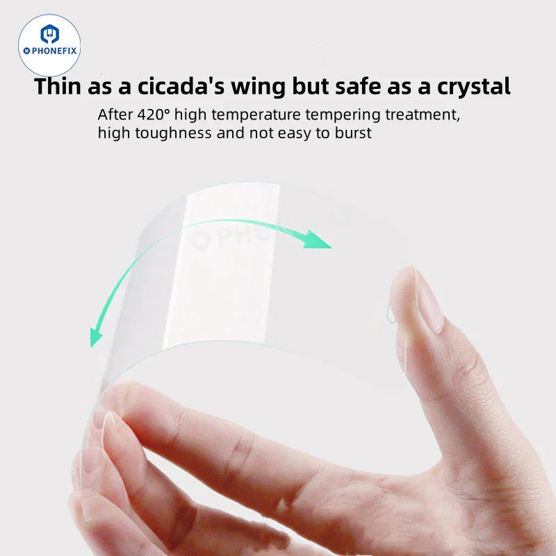 PHONEFIX tempered glass screen protector for iPhone X to 17 Pro Max, clear film protecting the screen from scratches and impacts.