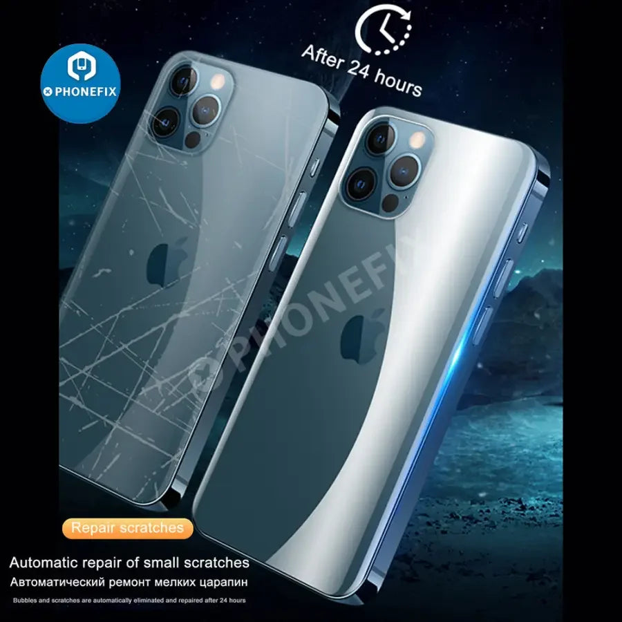 PhoneFix full cover hydrogel screen protector film for iPhone X to 13 Pro Max back, providing durable protection for the device.